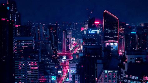 Download Wallpaper 2048x1152 Night City City Lights Aerial View