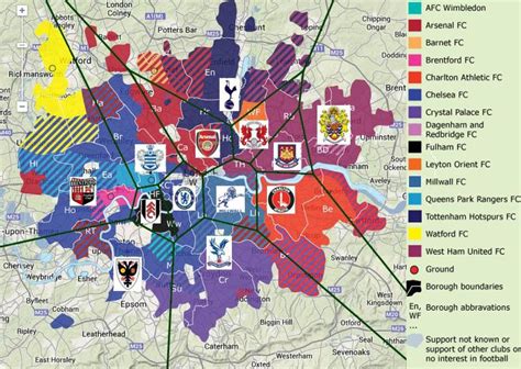 Londres Clubes De Futebol Do Mapa De Londres As Equipes De Futebol Do