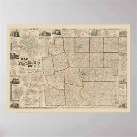 Antique Map Of Columbus Ohio And Franklin County Poster