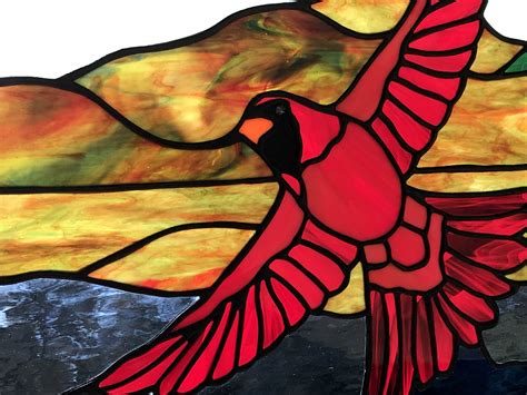 Cardinal Bird Flying Stained Glass Seasons
