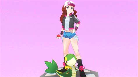 Pokemon Trainer Hilda With Snivy By Marcus 3d Coat Black Pokemon Character Modeling Pokemon