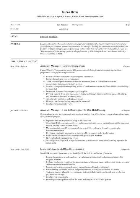 Assistant Manager Resume Template 2020