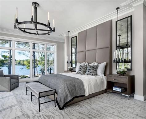 Beautiful Modern Monochromatic Grey Bedroom Decor Tall Headboard