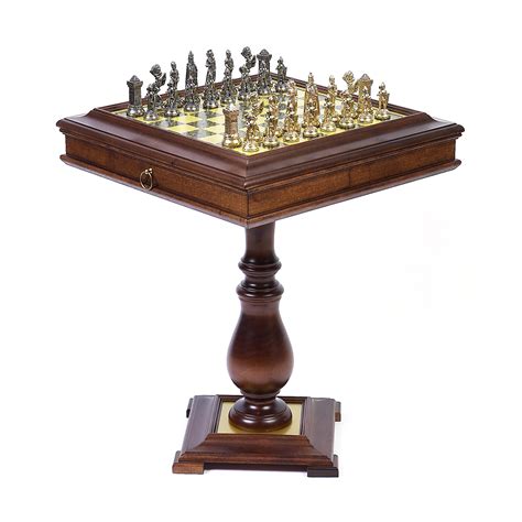 Victorian Metal Chess Set On Wormwood Table Chess Sets At Hayneedle