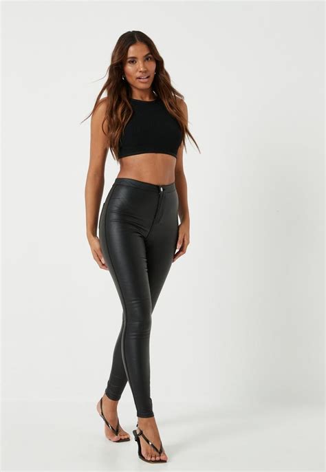Black Vice High Waisted Coated Skinny Jeans Missguided Leather Leggings Fashion Skinny