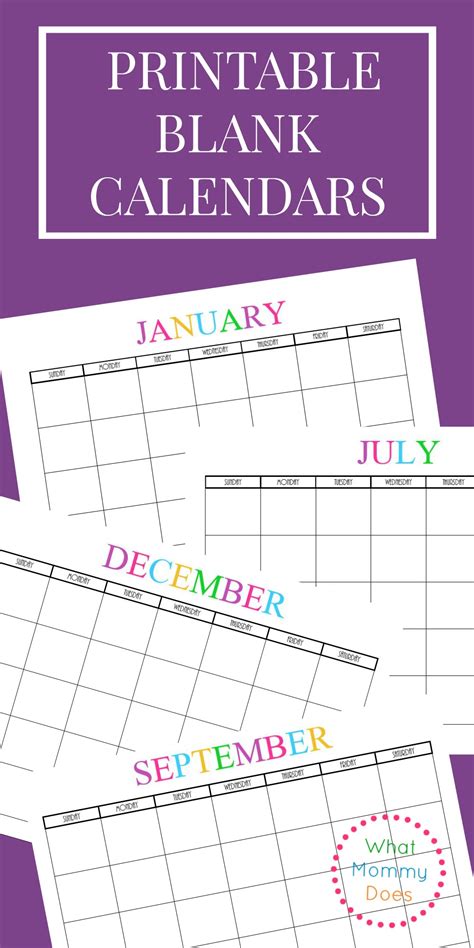 Free Printable Blank Monthly Calendars 2018 2019 2020