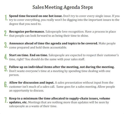 sales meeting agenda templates    sample templates