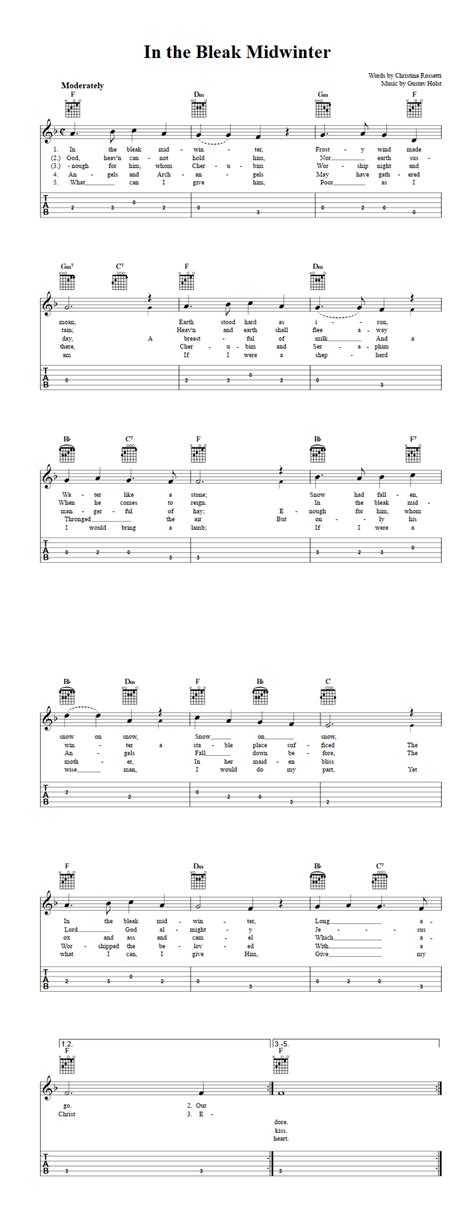In The Bleak Midwinter Easy Guitalele Sheet Music And Tab With Chords