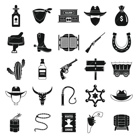 Premium Vector | Western cowboy icons set, simple style
