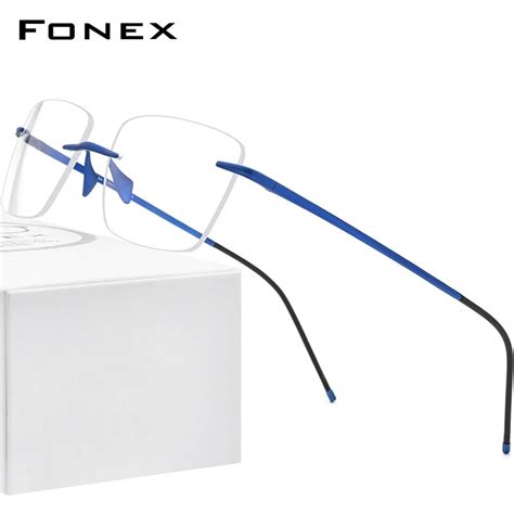 fonex pure titanium glasses men 2020 women rimless prescription square eyeglasses frameless