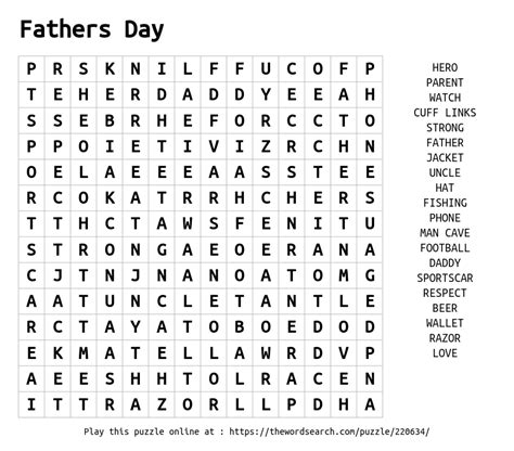 Get ideas for gifts for dad and have fun doing a little puzzle with this father's day word search. Download Word Search on Fathers Day