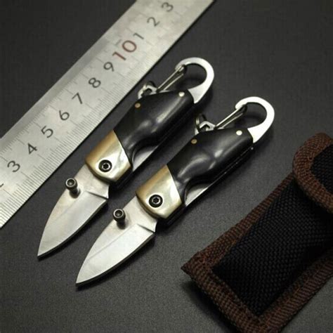 Stainless Steel Mini Folding Fold Knife Key Ring Camping Peeler Key