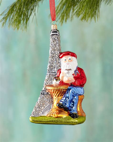 Santa With Eiffel Tower Christmas Ornament