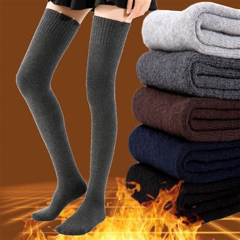 winter warm cotton thick terry socks women stockings casual thigh high over knee high socks