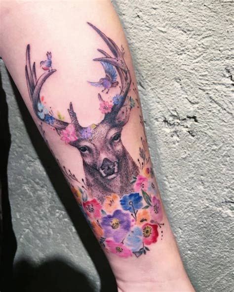 Pin By Lauren Zenetta On Tattoo Floral Deer Tattoo Deer Tattoo