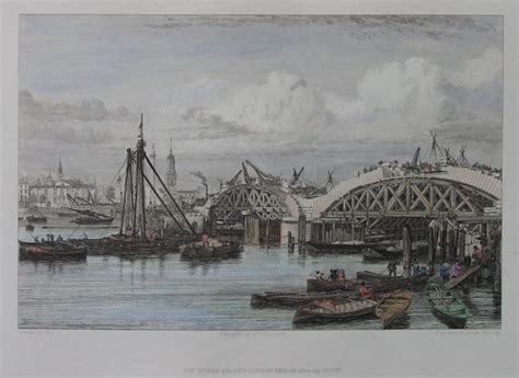 Antique Print The Works Of The New London Bridge Taken July 28 1827