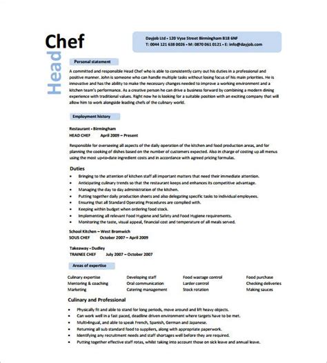 13 Chef Resume Templates Free Printable Word And Pdf Samples Chef Resume