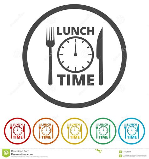 Hora Para El Almuerzo Icono Plano Del Tiempo Del Almuerzo 6 Colores