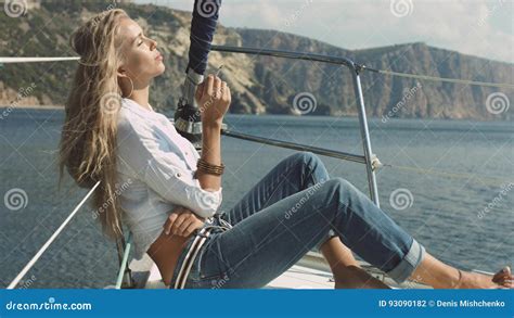 Girl Smokes On The Yacht Stock Photo Image Of Lifestyle 93090182