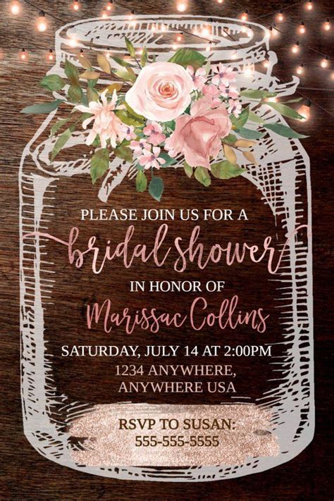 Rustic Bridal Shower Invitation Mason Jar Bridal Shower | Etsy | Mason