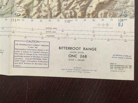 Vintage Usaf Navigation Chart Map 1961 Bitterroot Range Onc 268