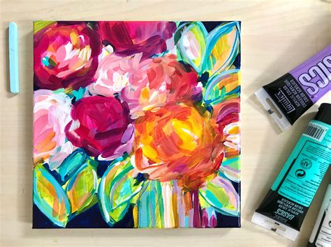 Paint Easy Abstract Flowers With Acrylic Paint On Canvas Tutorial