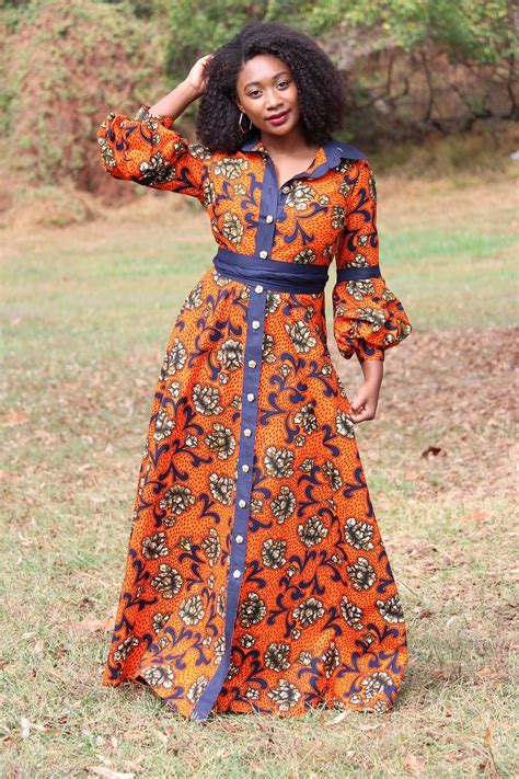African Maxi Dress African Shirt Dress Ankara Maxi Dress Floral Shirt Dress Floral Maxi