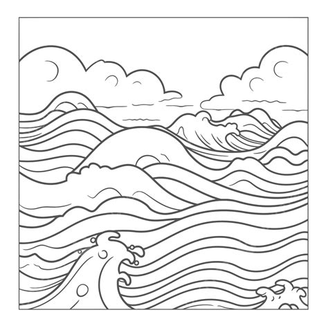 Ocean Waves Coloring Page Outline Sketch Drawing Vector Ocean Drawing