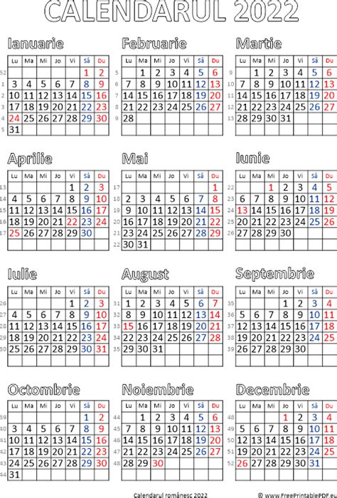 Imprimare Calendarul Pentru 2022 Fișierele Pdf Gratuite Pentru Imprimare