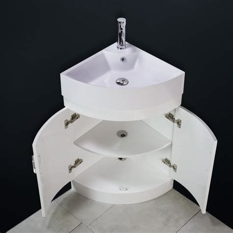 Freestanding 43cm corner vanity unit. Vanity Unit Corner Two Door White | | Bath Professionals