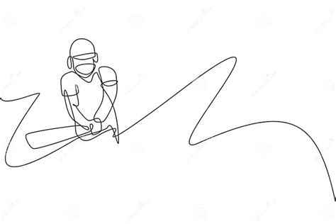 One Continuous Line Drawing Of Young Happy Man Cricket Player Hit The