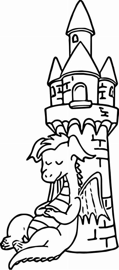 Castle Dragon Coloring Sleeping Pages Wecoloringpage