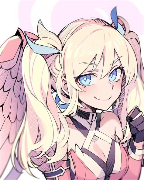 An Anime Character With Blue Eyes And Blonde Hair Wearing Angel Wings