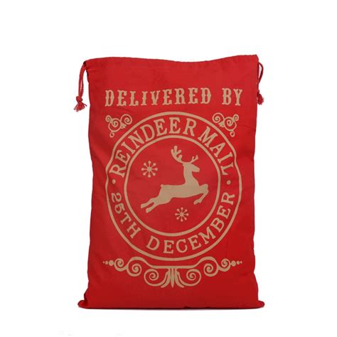 Check spelling or type a new query. Red Canvas Christmas Drawstring Gift Bag - Reindeer Mail