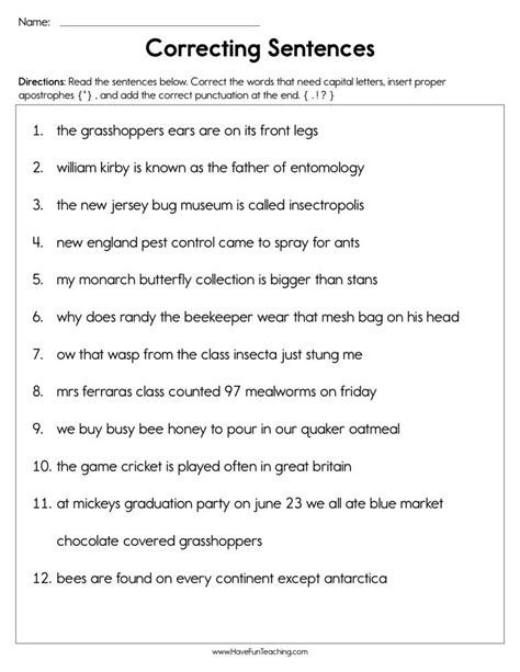 Correcting Sentences Worksheet • Have Fun Teaching