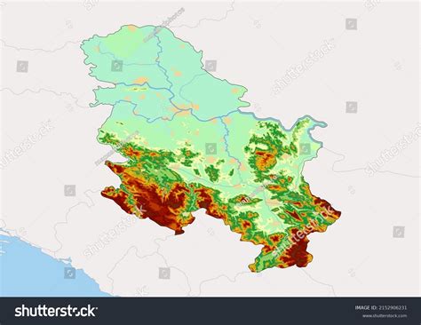High Detailed Vector Serbia Physical Map เวกเตอร์สต็อก ปลอดค่า