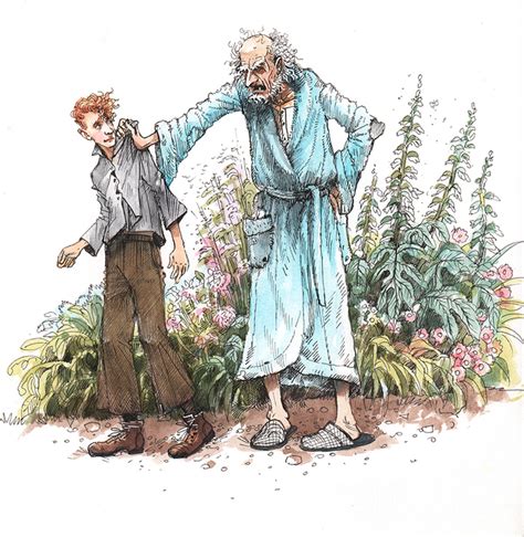 Иллюстрация Дедушка и внук в стиле книжная графика