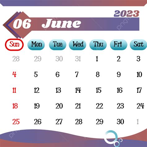 Gambar Vektor Kalender Juni 2023 Juni 2023 Kalender Png Dan Vektor