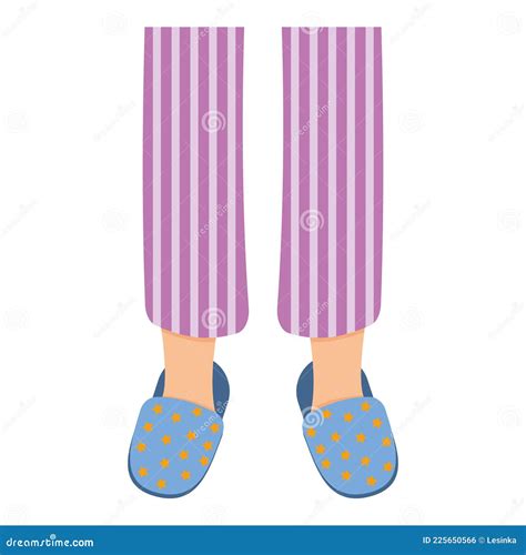 Legs Of Girls In Pajamas And Slippers Color Isolated Vector
