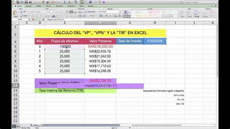 C Lculo En Excel Del Vp Vpn Y Tir Youtube