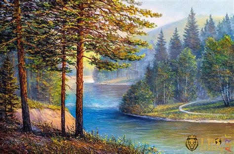 Oil Paintings By The River In The Forest Leosystemart