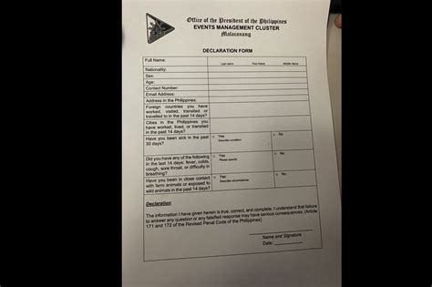 Date of departure from the said. Palace visitors told to answer health declaration form ...