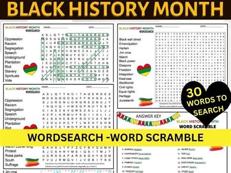 Black History Month Activities Wordsearch And Word Scramble Worksheets