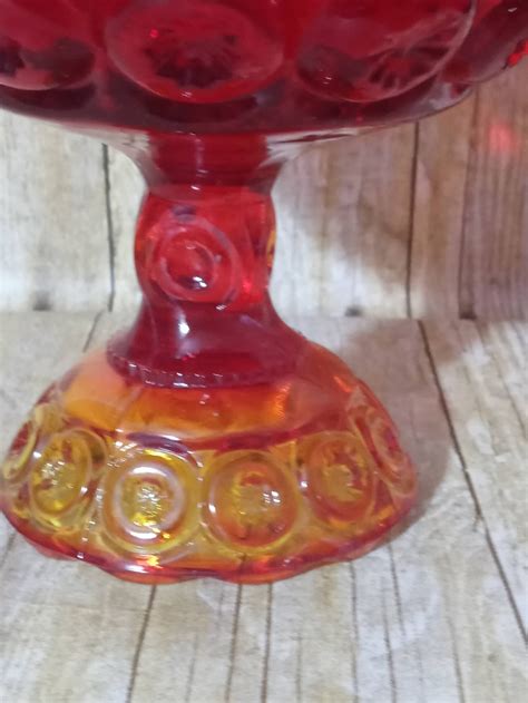 Vintge L E Smith Moon And Star Red Amberina Glass Compote Etsy France
