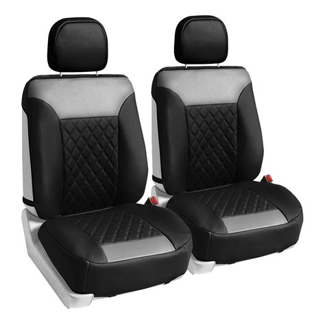 Fh Group Deluxe Diamond Pattern Faux Leather Seat Cushions For Car Truck Suv Van Gray Black