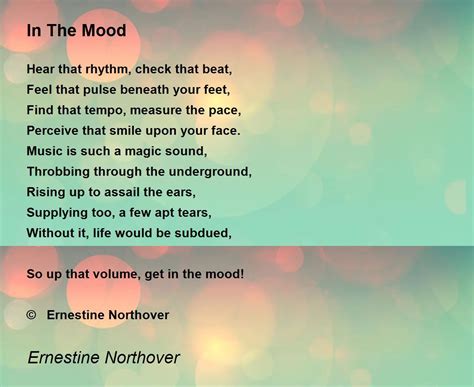In The Mood In The Mood Poem By Ernestine Northover