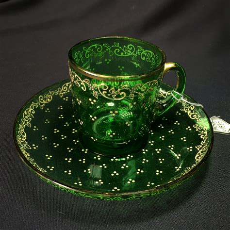 Moser Green Glass Cup And Saucer Circa 1875 Moorabool Antiques Galleries