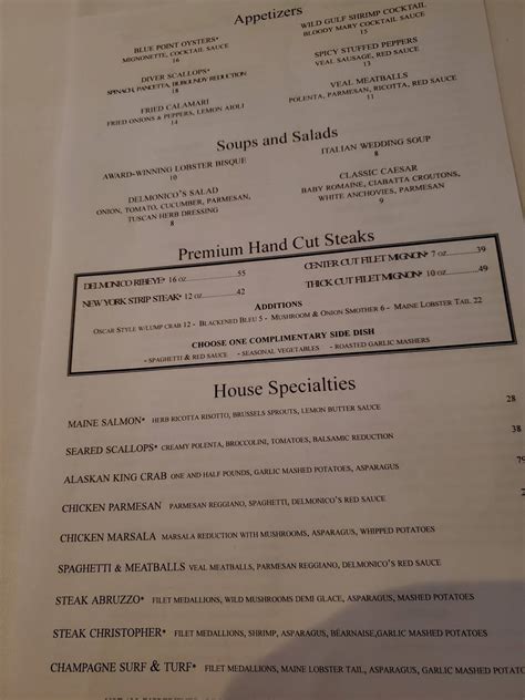 Menu At Delmonicos Steakhouse Independence