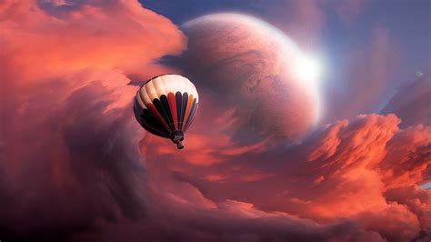 Hot Air Balloons Abstract Artwork Clouds Planet Glowing Wallpapers Hd Desktop And Mobile