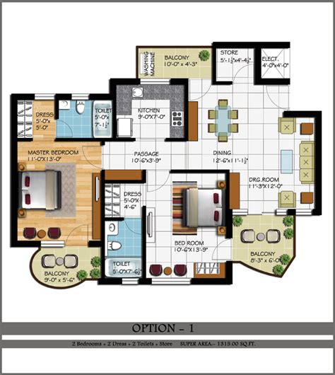 3 Bhk 2 Bhk And 1 Bhk Apartment Furniture Layout Plan